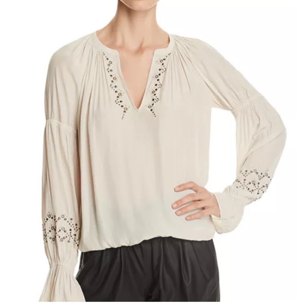 Ramy Brook Antonia Embellished Peasant Top Long Sleeve Size XS